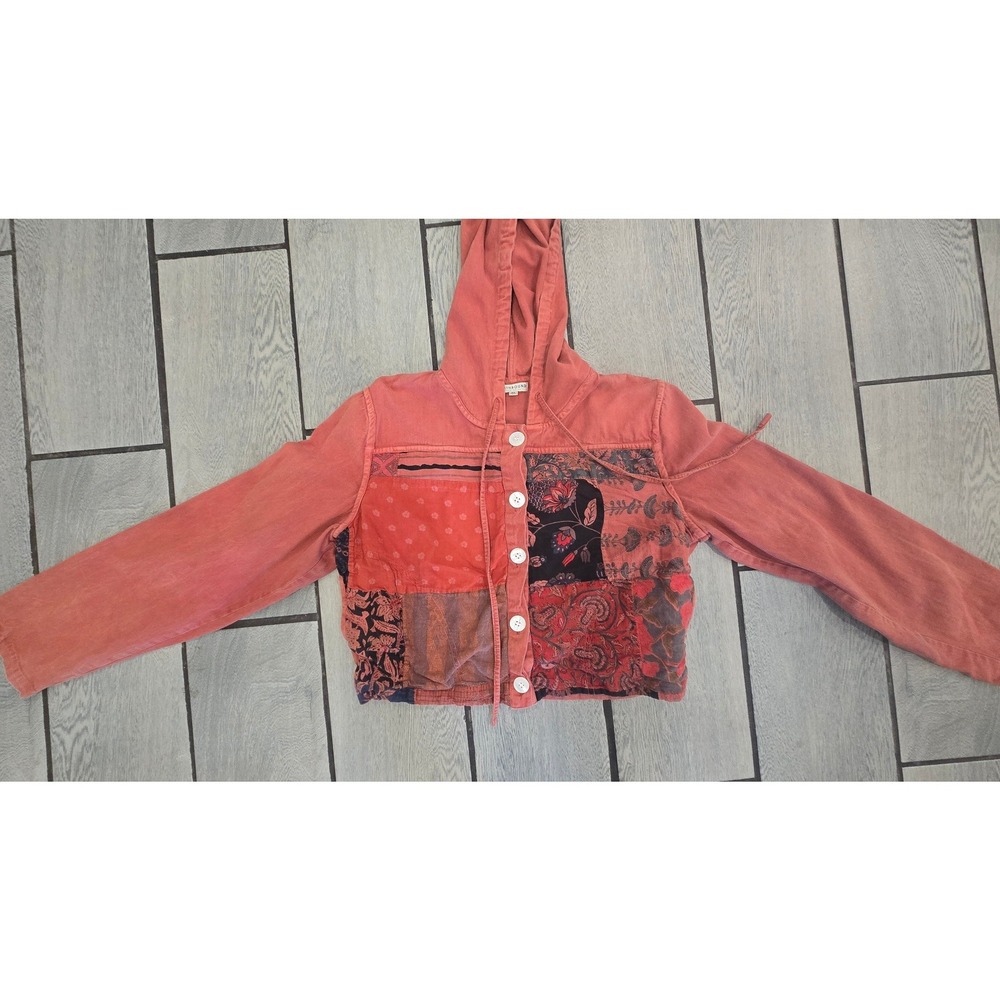 Earthbound Trading Co Patchwork Mushroom Embroidered Hooded Jacket XL Terracotta